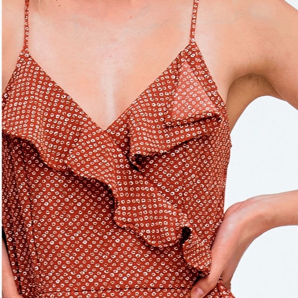 Charlotte Russe Rust Retro Ruffle Faux Wrap Dress - Picture 3 of 8